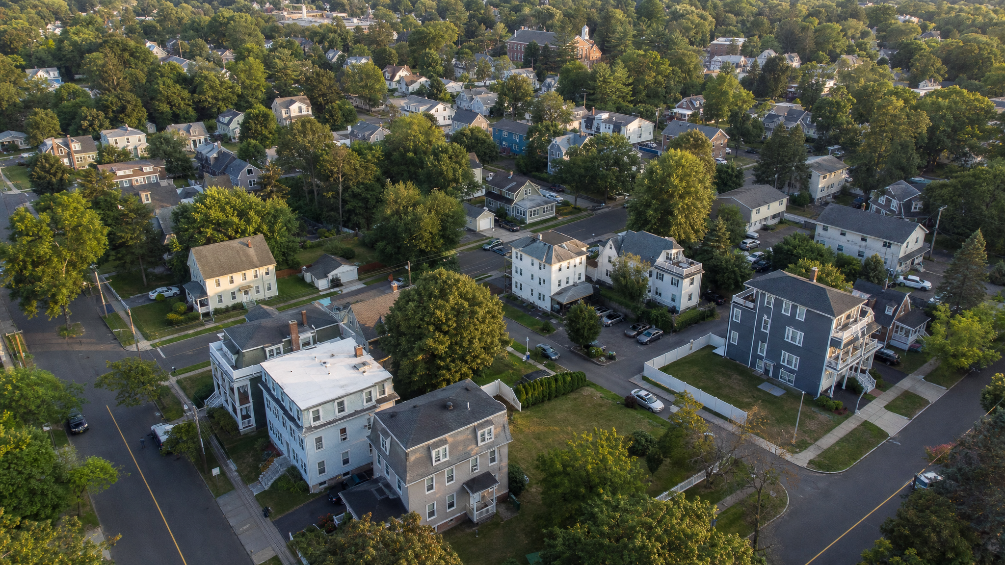Aerial view of Connecticut suburban neighborhood — residential investment properties